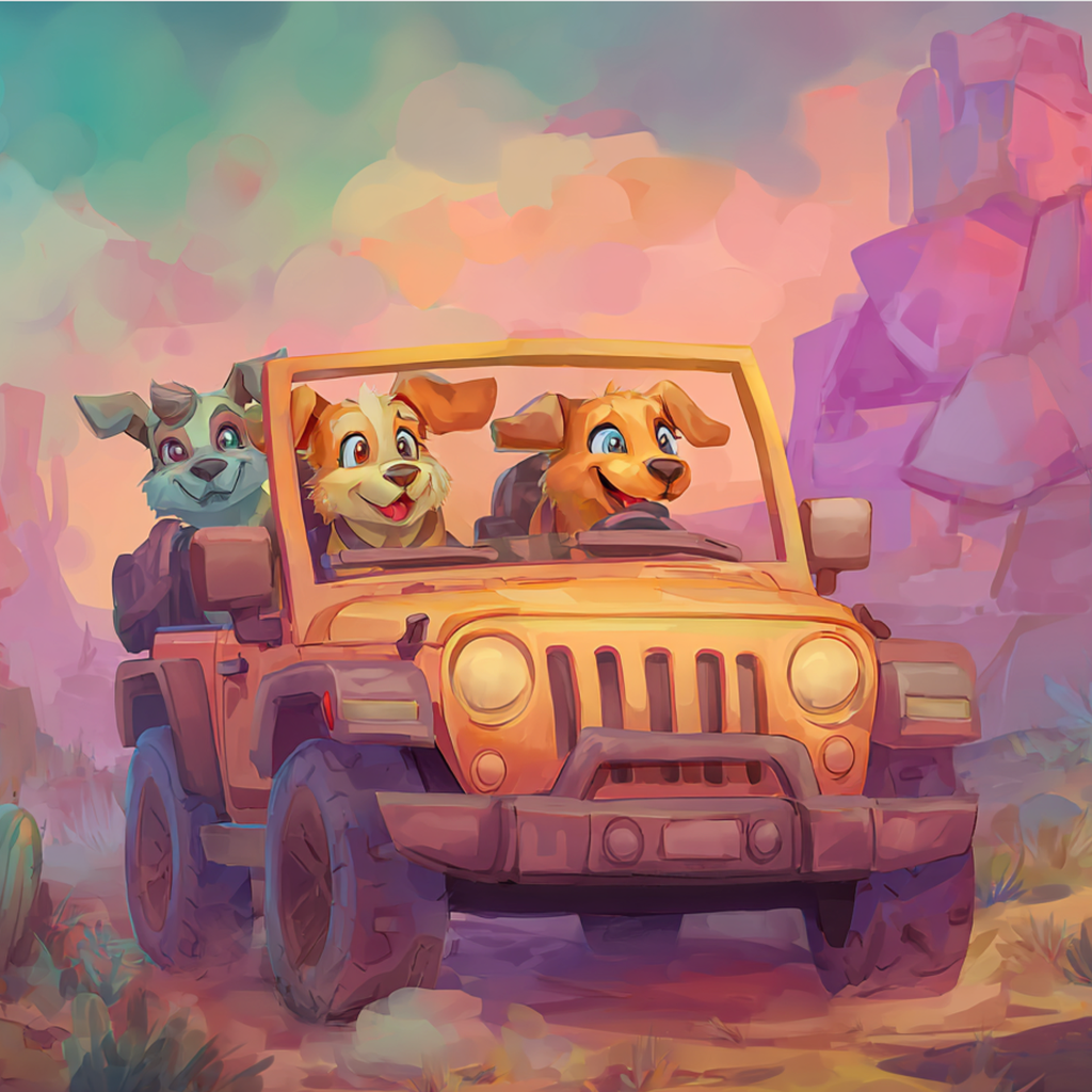 Road Trip Bingo - Cartoon dogs on a desert adventure